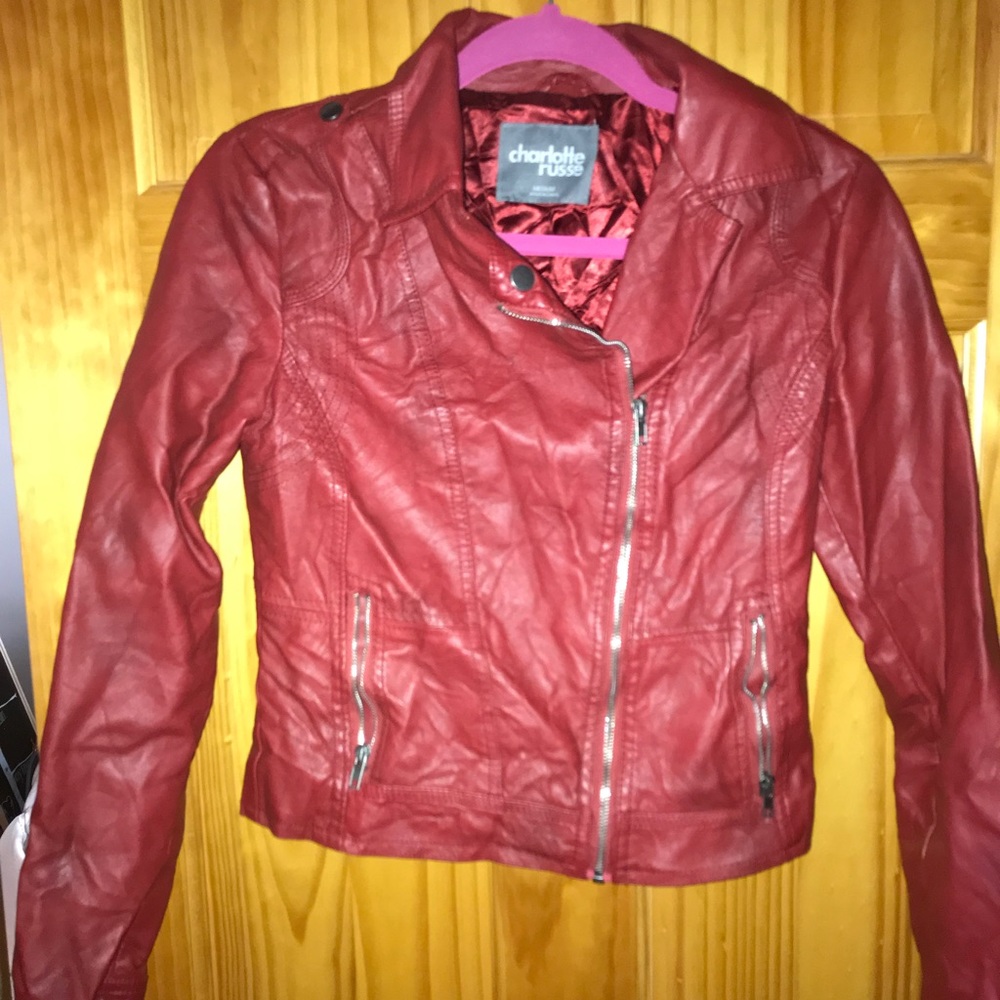 size medium red faux leather jacket